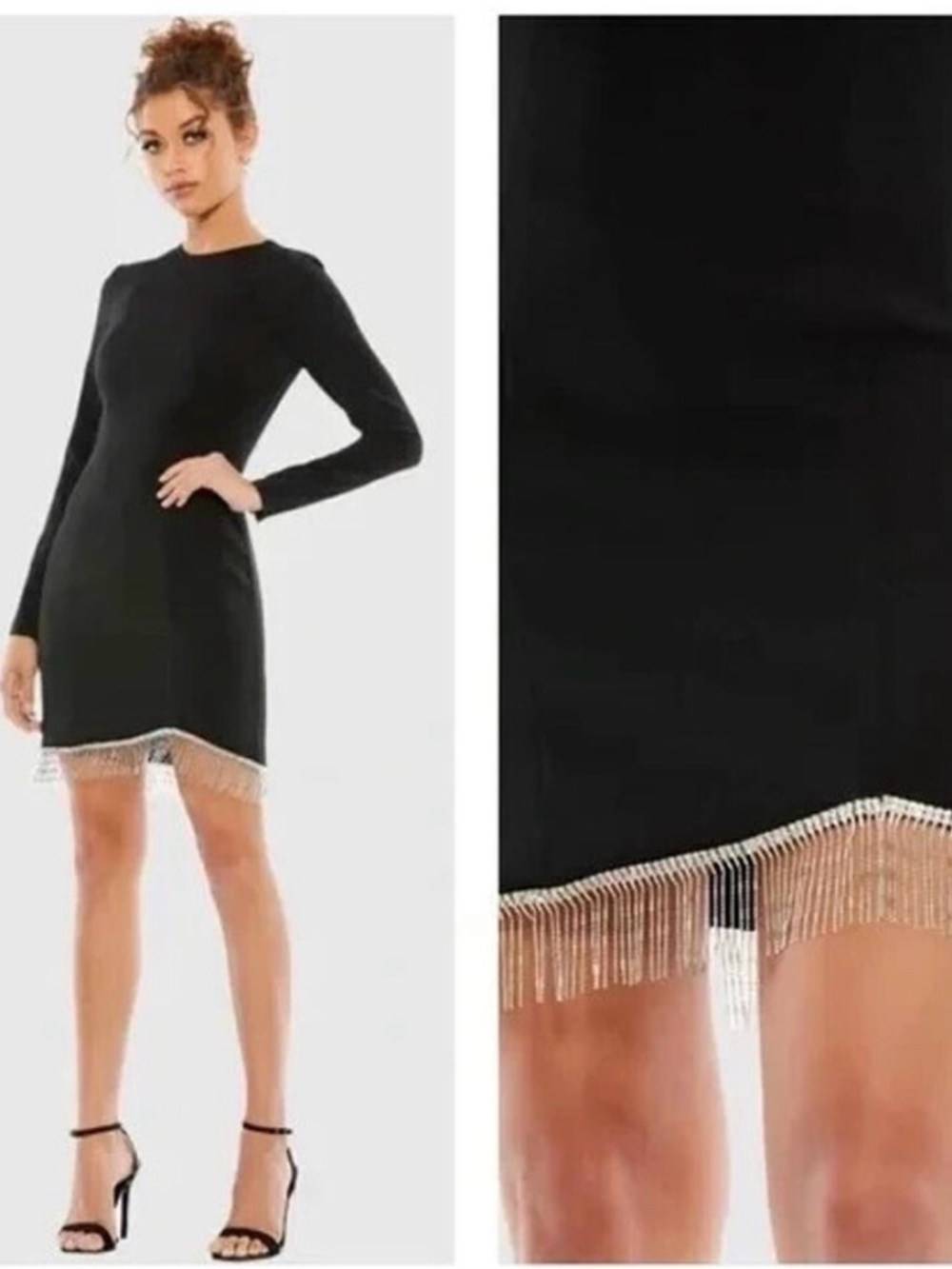 Mac Duggal 26679 Black Long
Sleeved Asymmetrical Beaded
Hem Fringe Mini NWT 2 - Picture 3 of 6